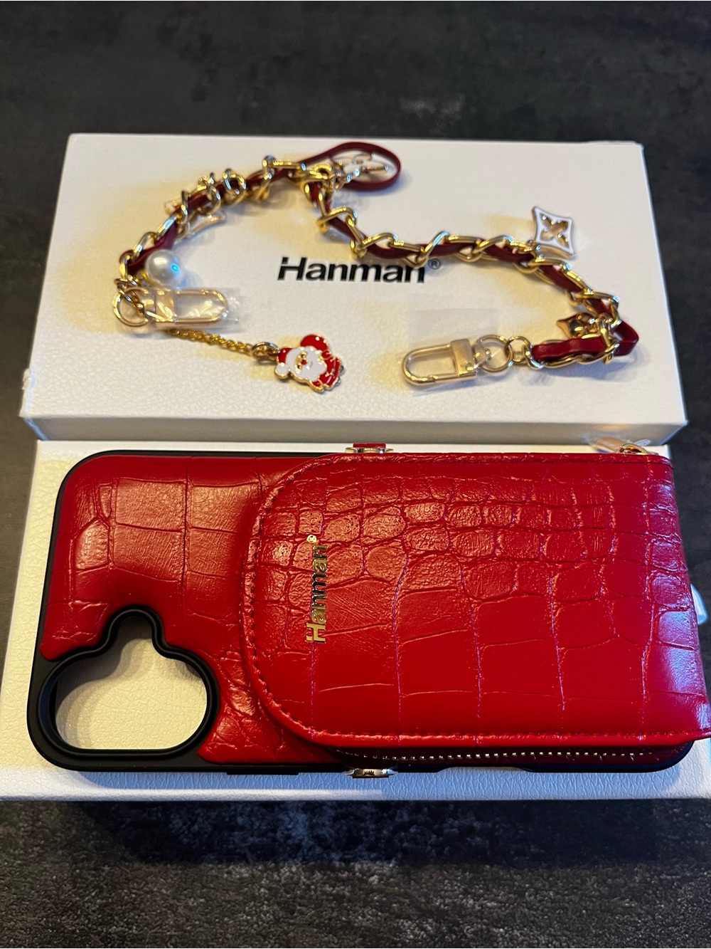 Phone Case for iPhone 16 Plus,Genuine Leather Zipper Wallet Purse Case, Red